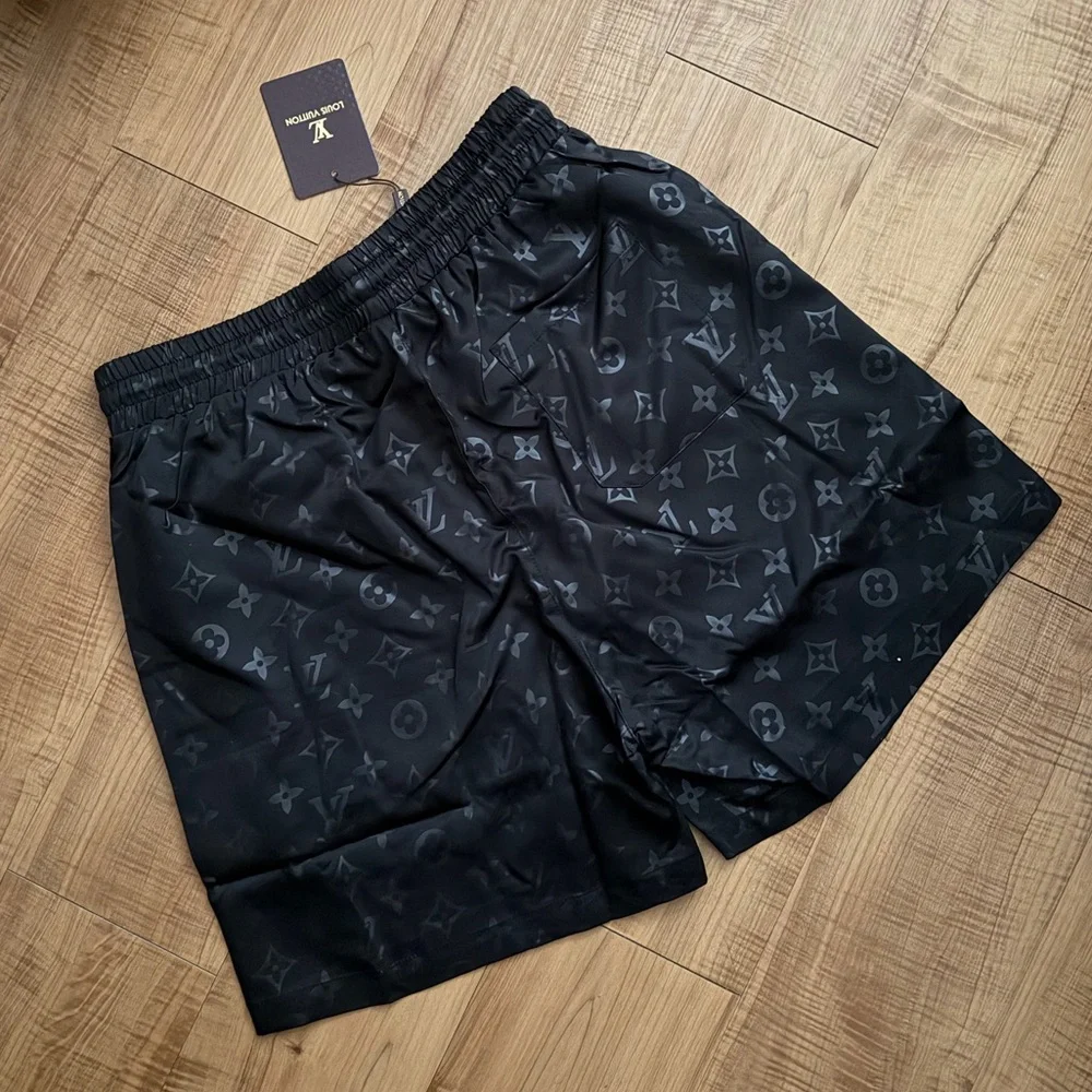 Black Monogram-Print Men's Swim Board Shorts